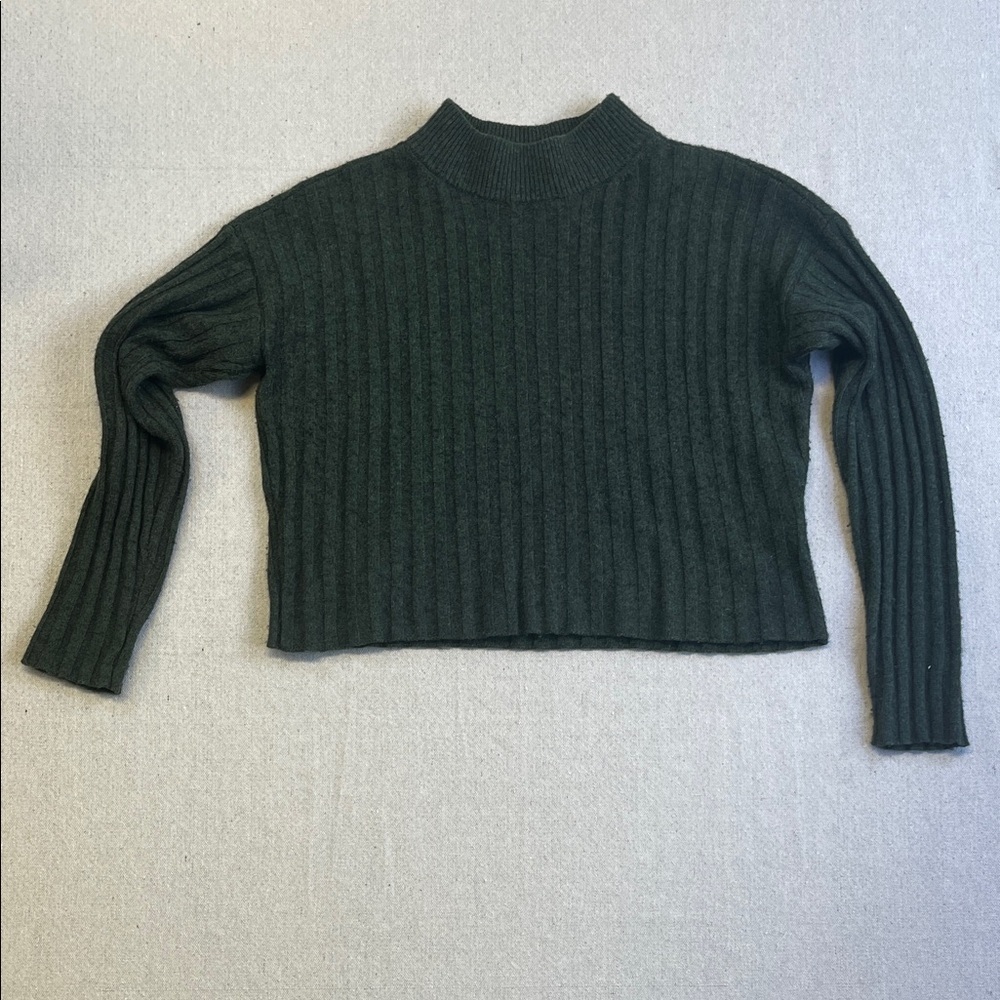 Madewell Forest Green Ribbed Cropped Mock Neck Sweater